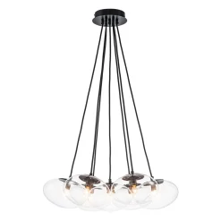 Black 7-Light Cluster Clear Glass Oval Globe Chandelier