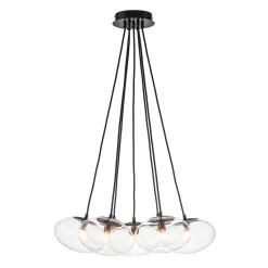Black 7-Light Cluster Clear Glass Oval Globe Chandelier