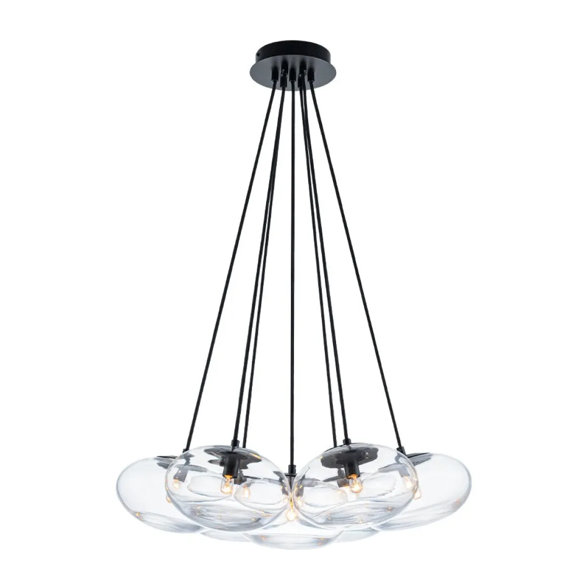 Black 7-Light Cluster Clear Glass Oval Globe Chandelier