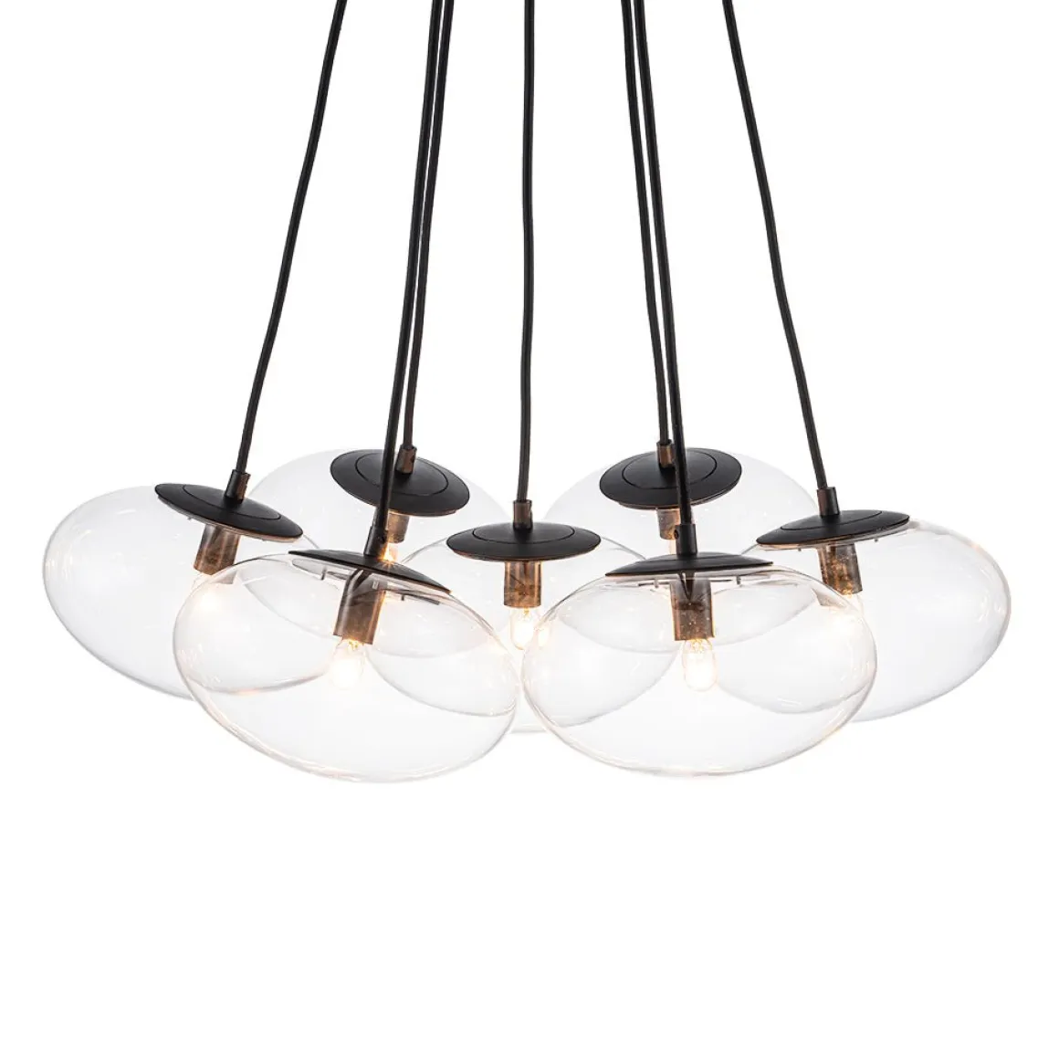Black 7-Light Cluster Clear Glass Oval Globe Chandelier