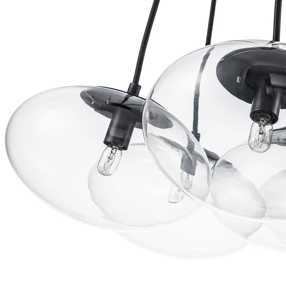 Black 7-Light Cluster Clear Glass Oval Globe Chandelier