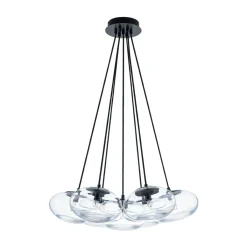 Black 7-Light Cluster Clear Glass Oval Globe Chandelier