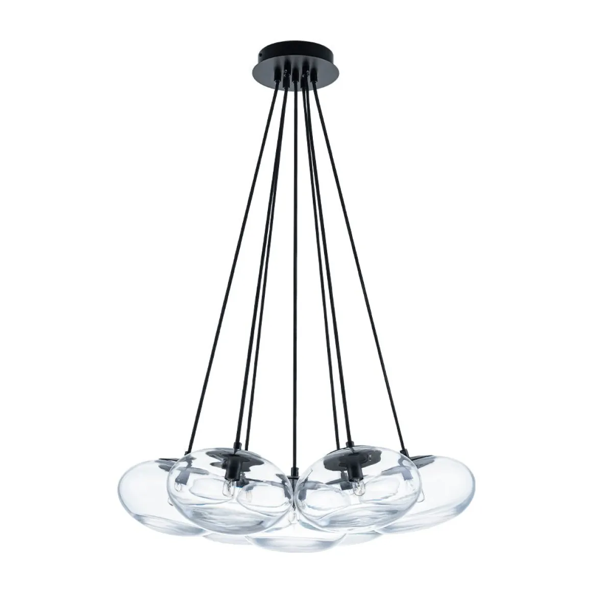 Black 7-Light Cluster Clear Glass Oval Globe Chandelier
