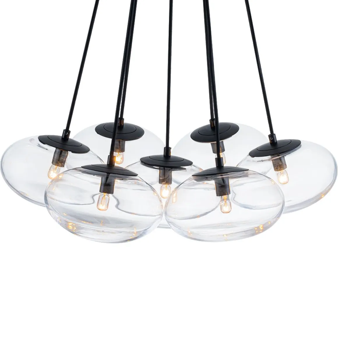 Black 7-Light Cluster Clear Glass Oval Globe Chandelier