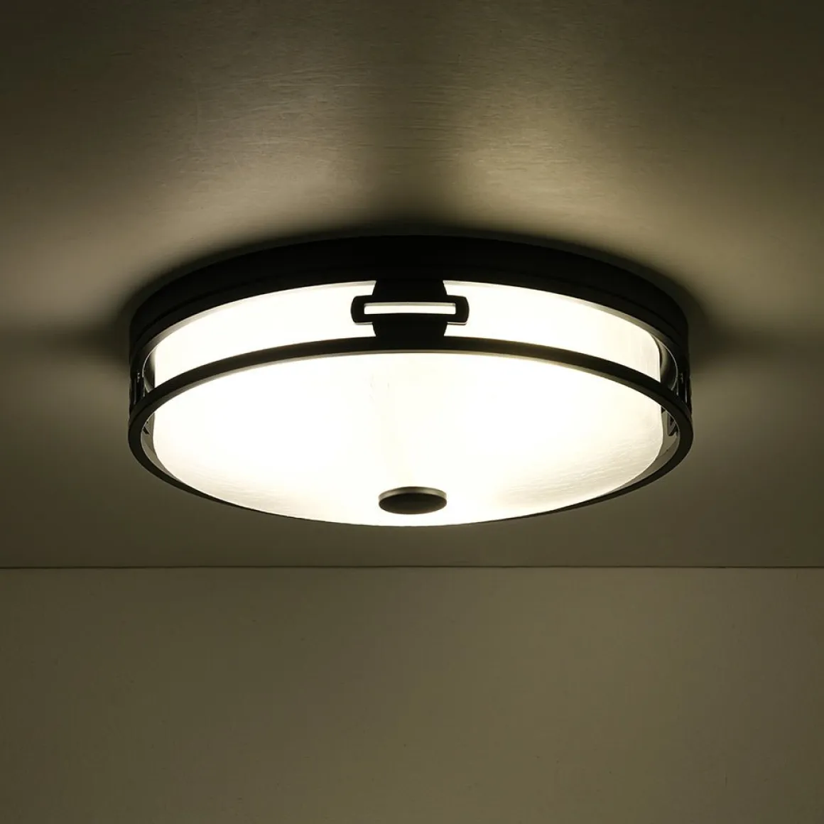 Black Round Frosted Crackled Glass Flush Mount Light