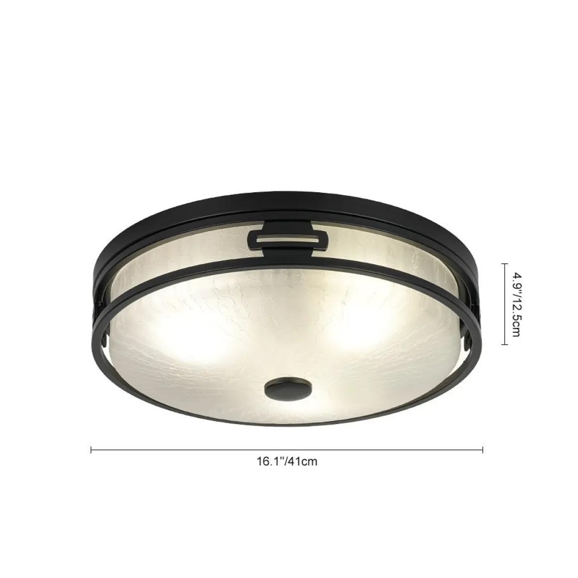 Black Round Frosted Crackled Glass Flush Mount Light