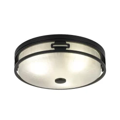 Black Round Frosted Crackled Glass Flush Mount Light