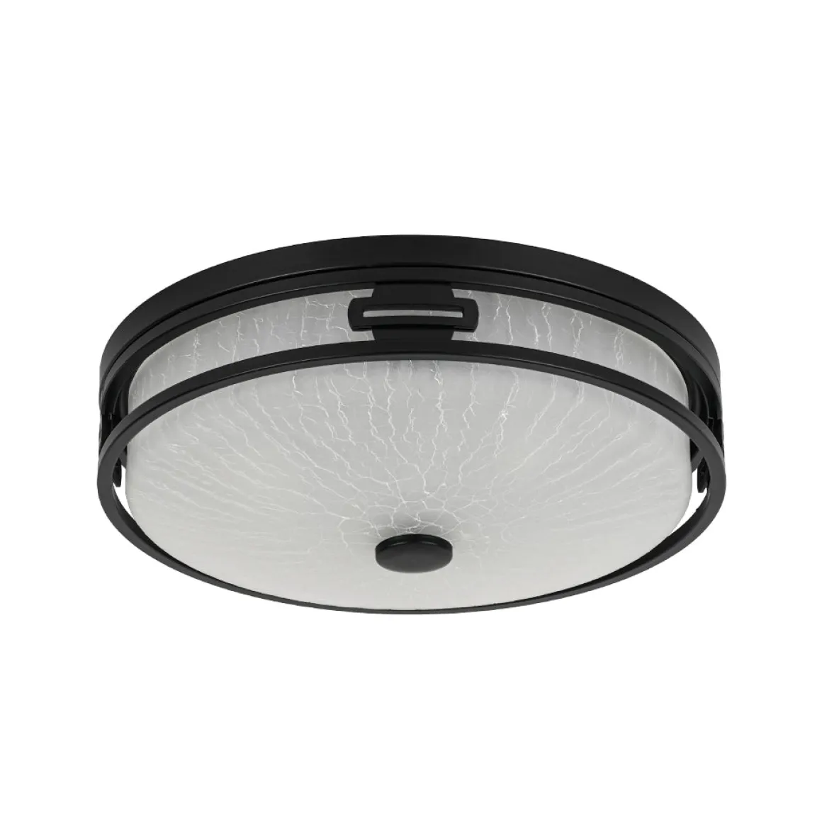 Black Round Frosted Crackled Glass Flush Mount Light