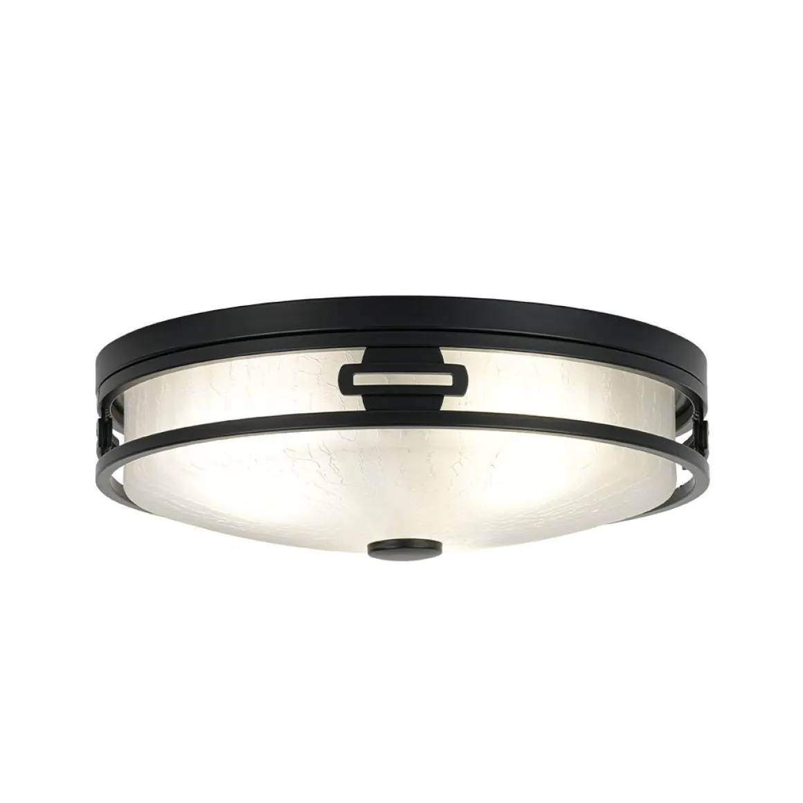 Black Round Frosted Crackled Glass Flush Mount Light