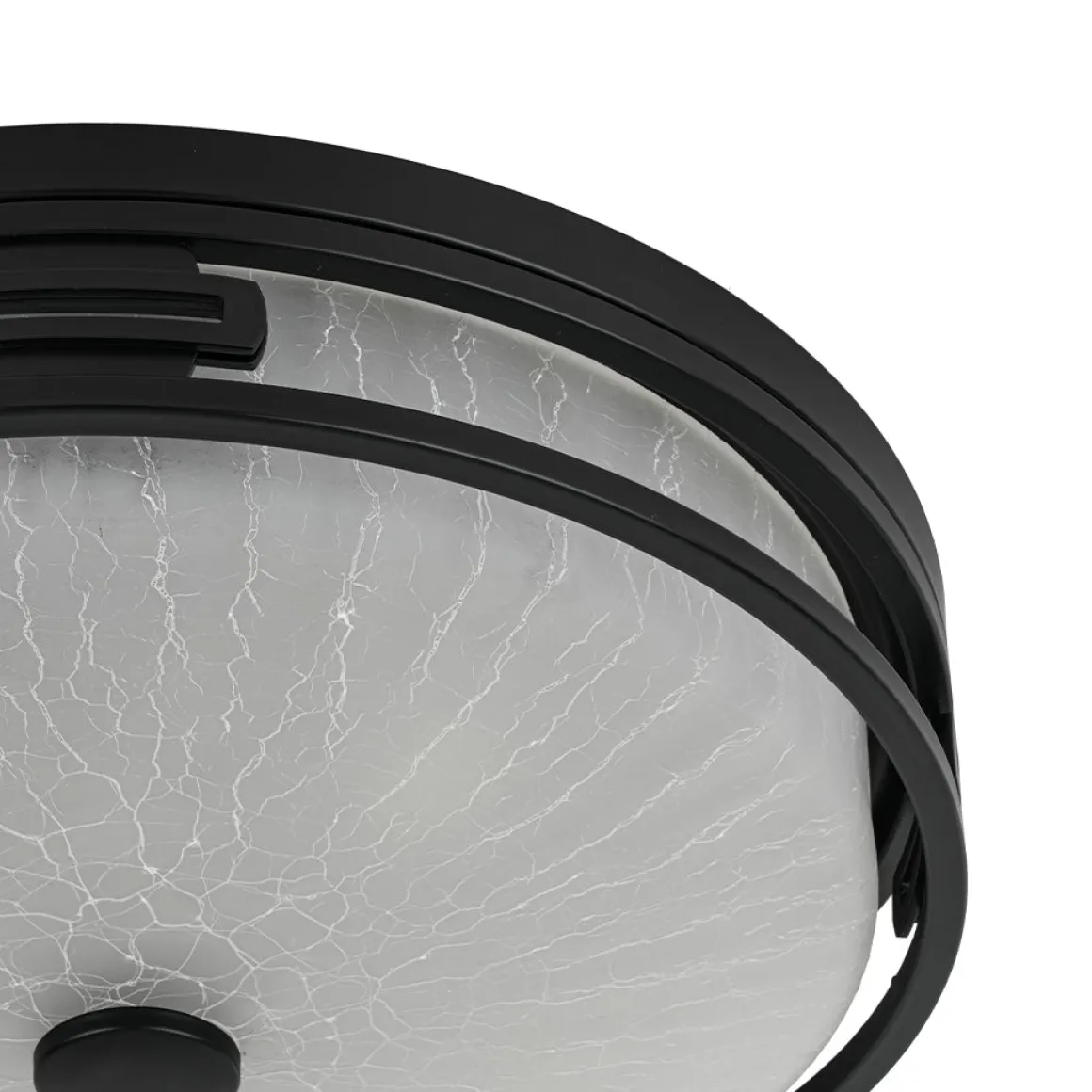 Black Round Frosted Crackled Glass Flush Mount Light