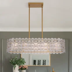 Bloom Art Deco Floral Glass Linear Cage Island Chandelier