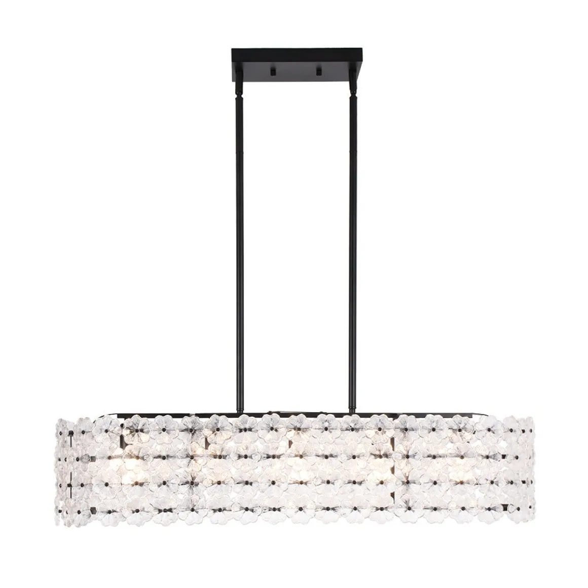 Bloom Art Deco Floral Glass Linear Cage Island Chandelier