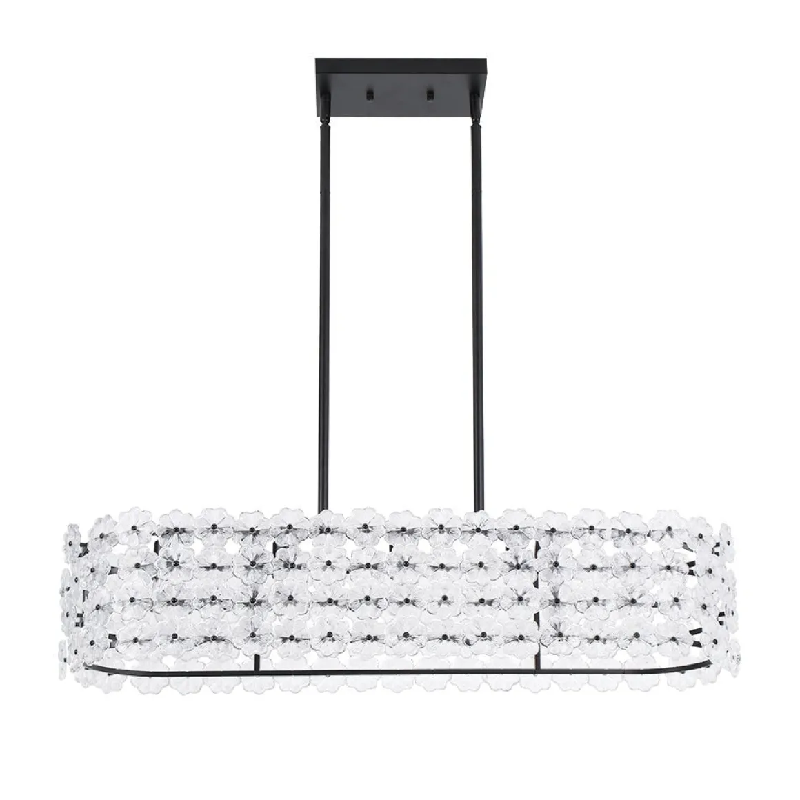 Bloom Art Deco Floral Glass Linear Cage Island Chandelier