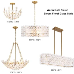 Bloom Art Deco Floral Glass Linear Cage Island Chandelier