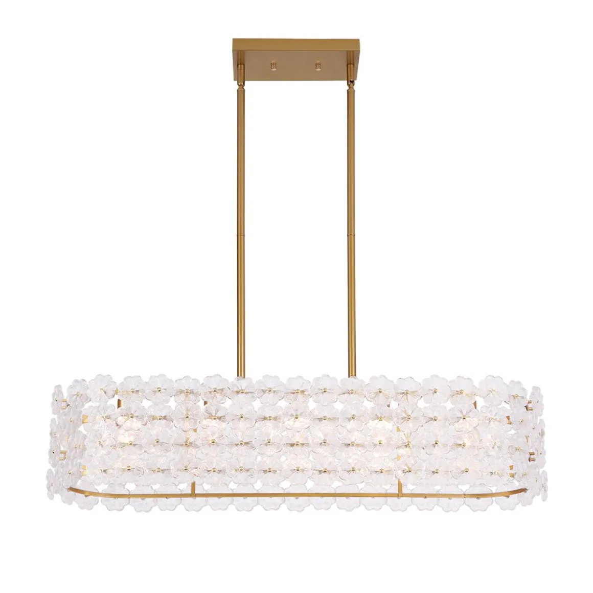 Bloom Art Deco Floral Glass Linear Cage Island Chandelier