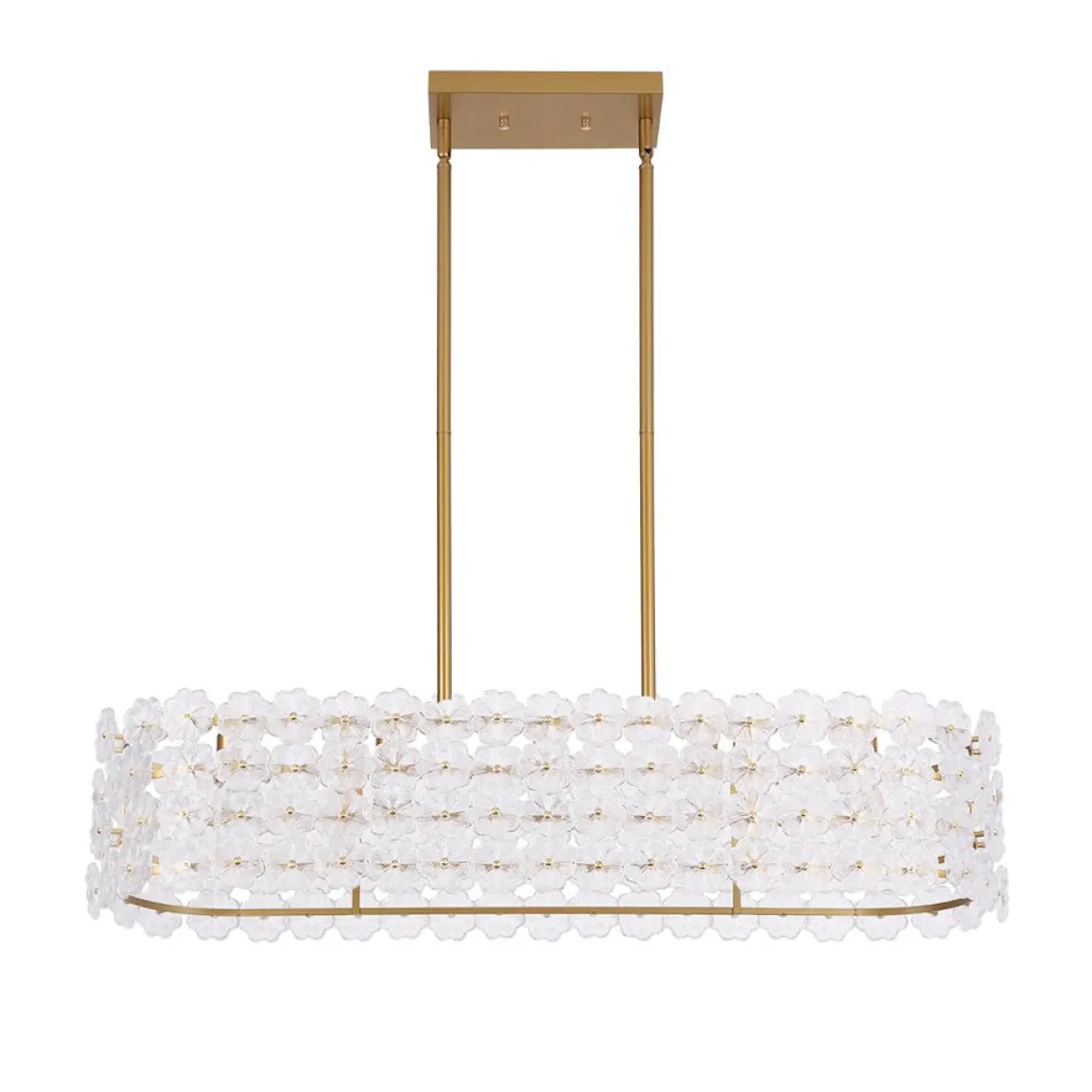 Bloom Art Deco Floral Glass Linear Cage Island Chandelier