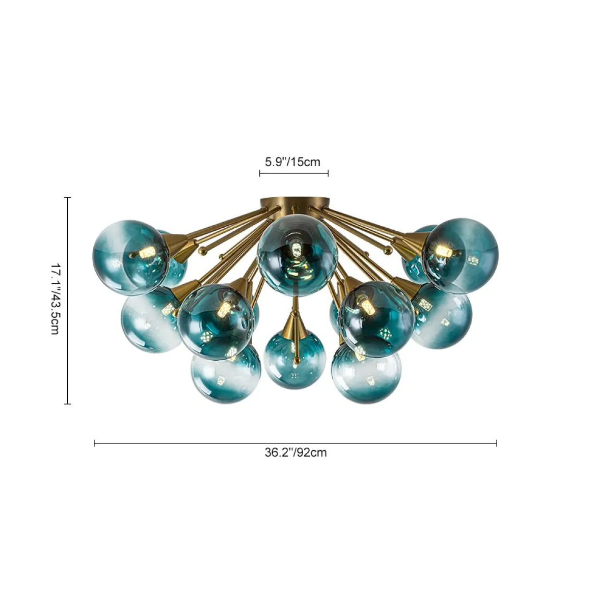 Bloom Blue Glass Bubble Round Sunburst Semi Flush Chandelier