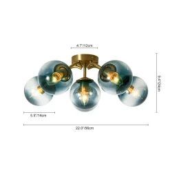 Bloom Brass Blue Glass Bubble Semi Flush Chandelier