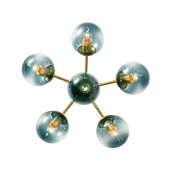 Bloom Brass Blue Glass Bubble Semi Flush Chandelier