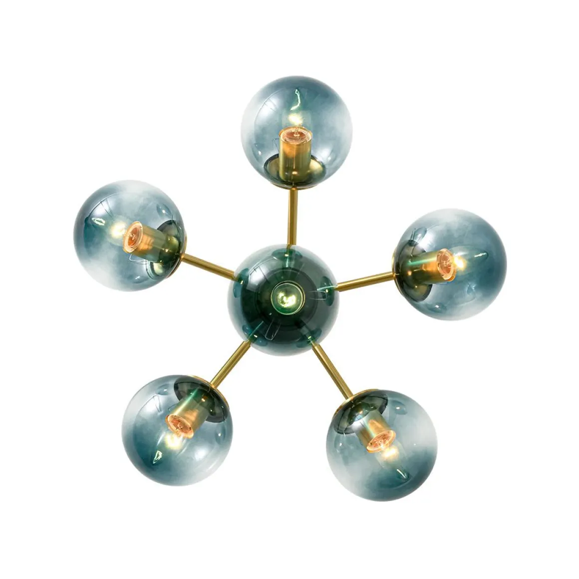 Bloom Brass Blue Glass Bubble Semi Flush Chandelier