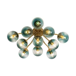Bloom Brass Blue Glass Bubble Semi Flush Chandelier