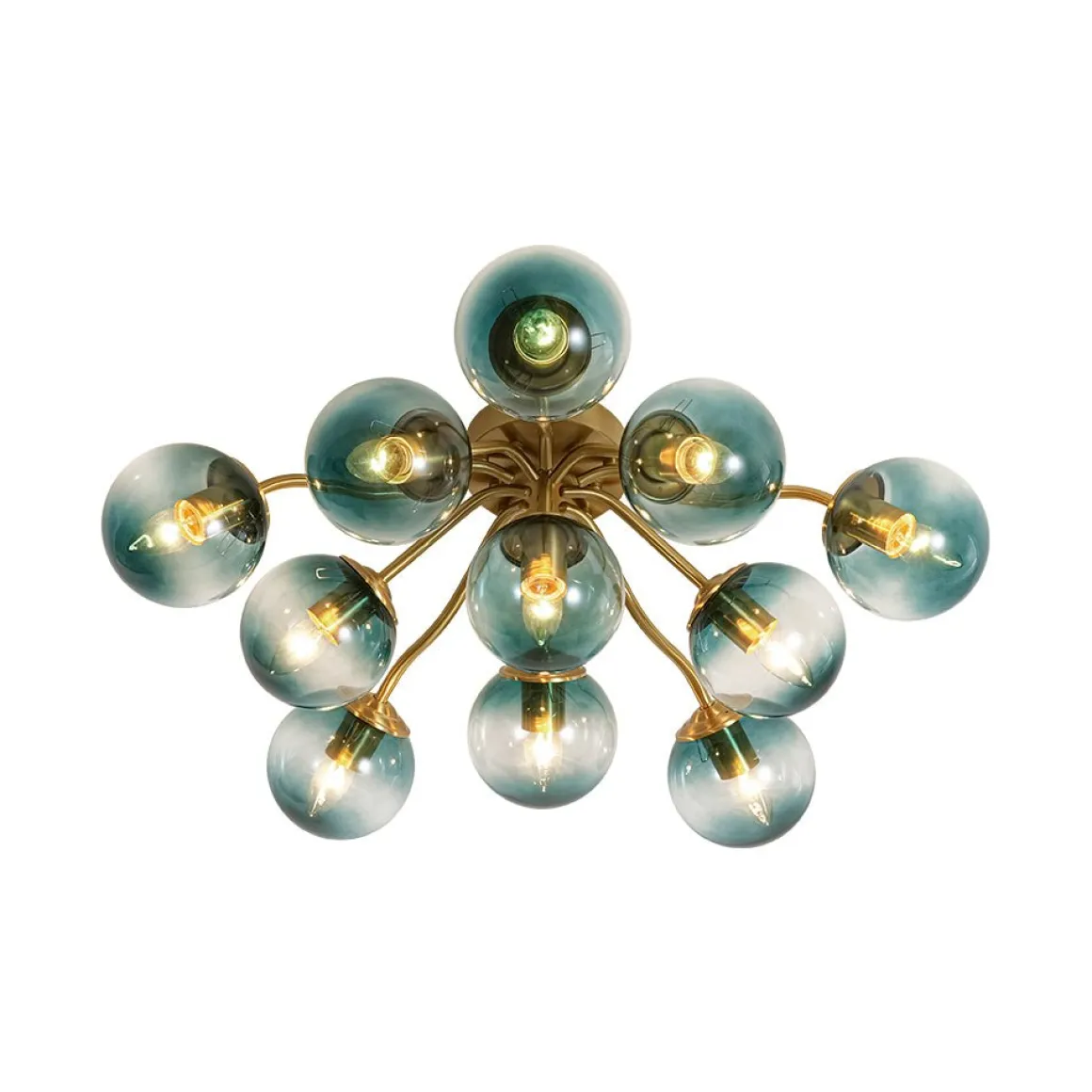 Bloom Brass Blue Glass Bubble Semi Flush Chandelier