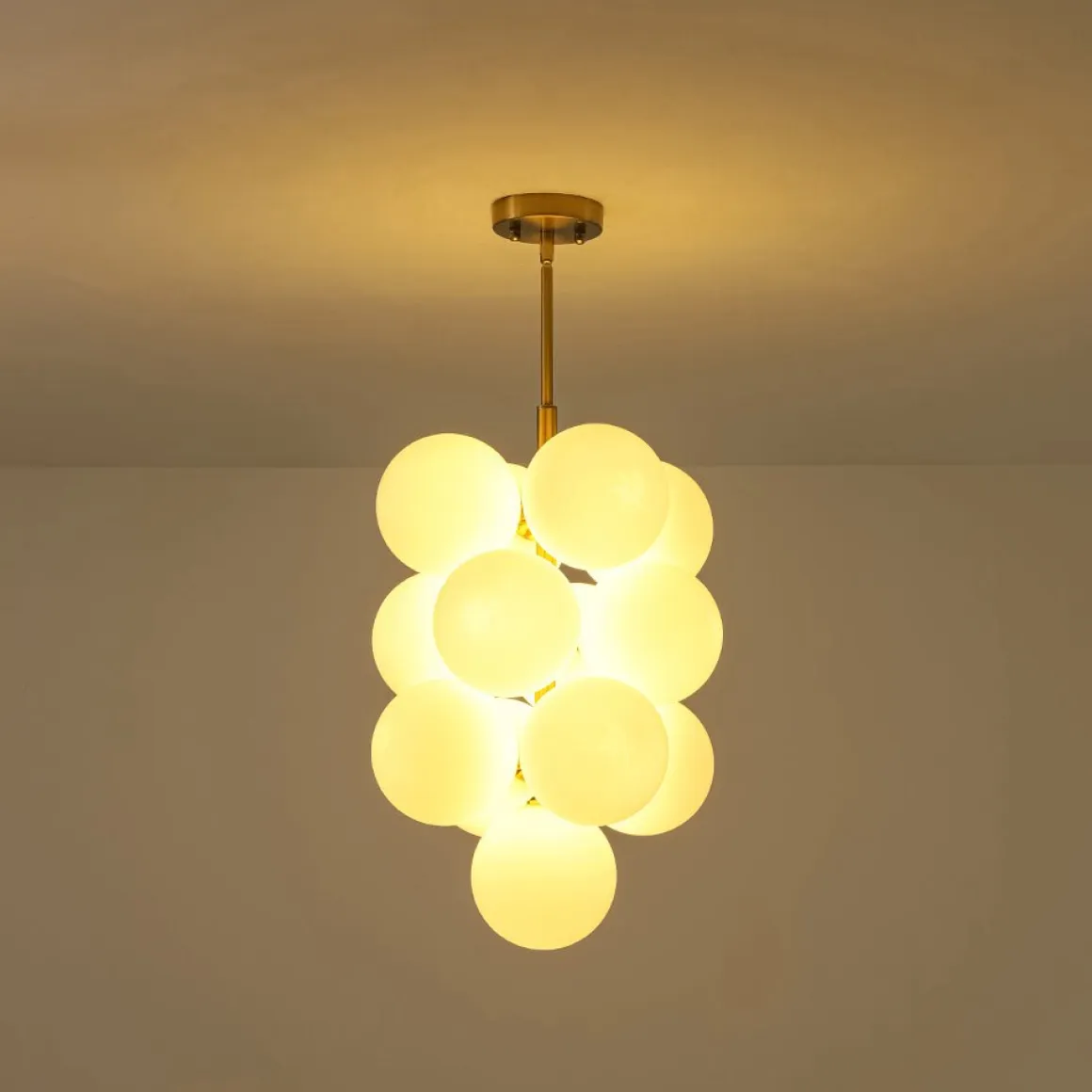Bloom Brass Cluster Opal Glass Globe Bubble Chandelier