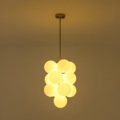 Bloom Brass Cluster Opal Glass Globe Bubble Chandelier