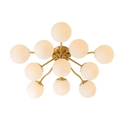 Bloom Brass Frosted Glass Bubble Semi Flush Chandelier