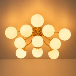 Bloom Brass Frosted Glass Bubble Semi Flush Chandelier