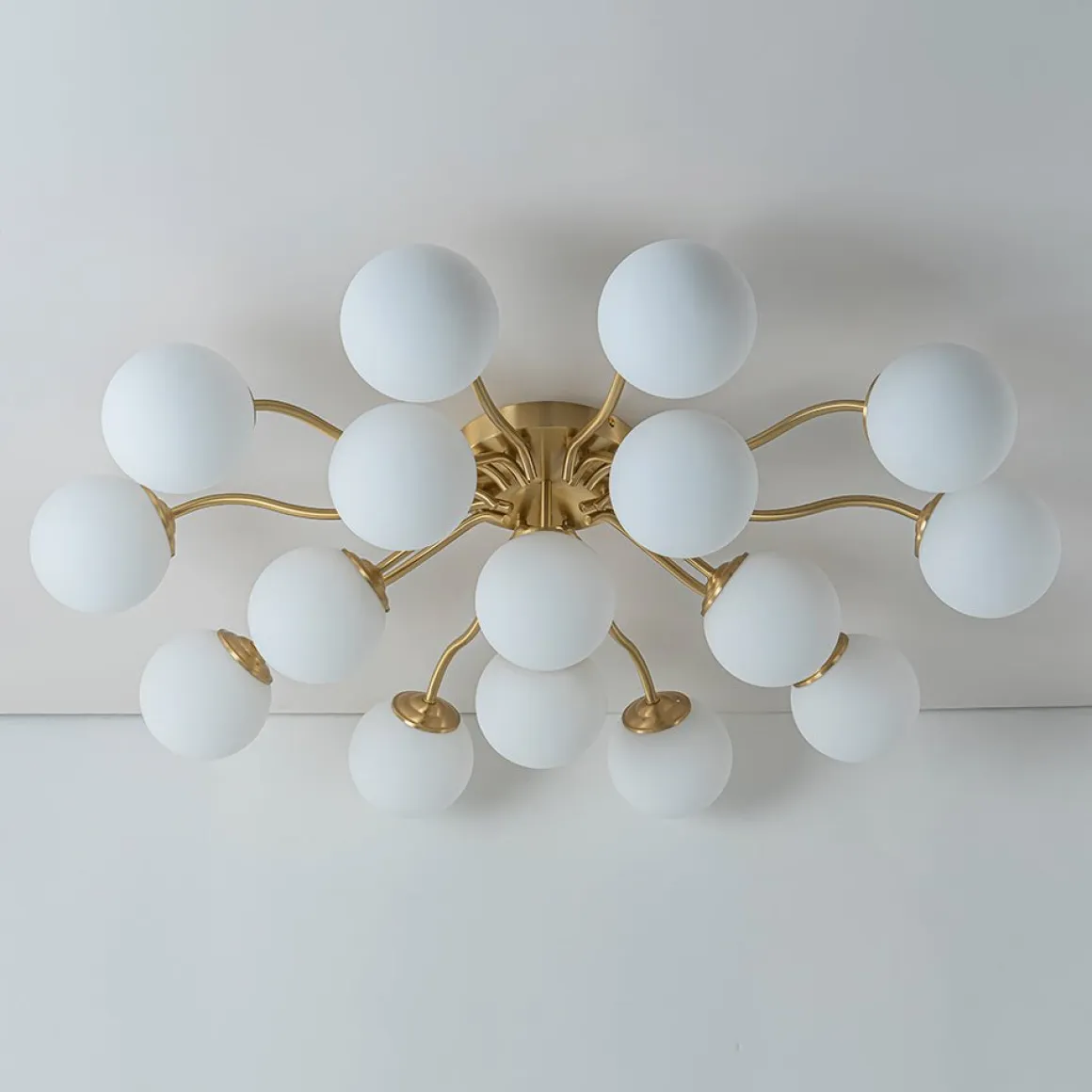 Bloom Brass Frosted Glass Bubble Semi Flush Chandelier