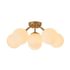 Bloom Brass Frosted Glass Bubble Semi Flush Chandelier