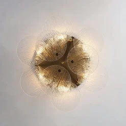 Bloom Brass 6-Light Tiered Rippled Glass Round Semi Flush Mount