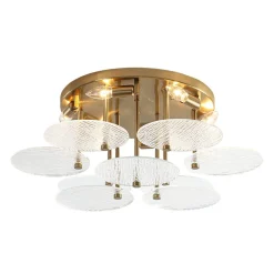 Bloom Brass 6-Light Tiered Rippled Glass Round Semi Flush Mount
