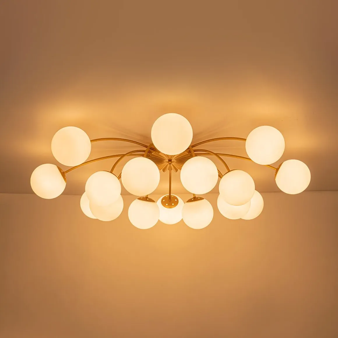 Bloom Dimmable Opal Glass Globe Bubble Semi Flush Chandelier