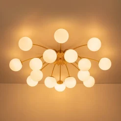 Bloom Dimmable Opal Glass Globe Bubble Semi Flush Chandelier