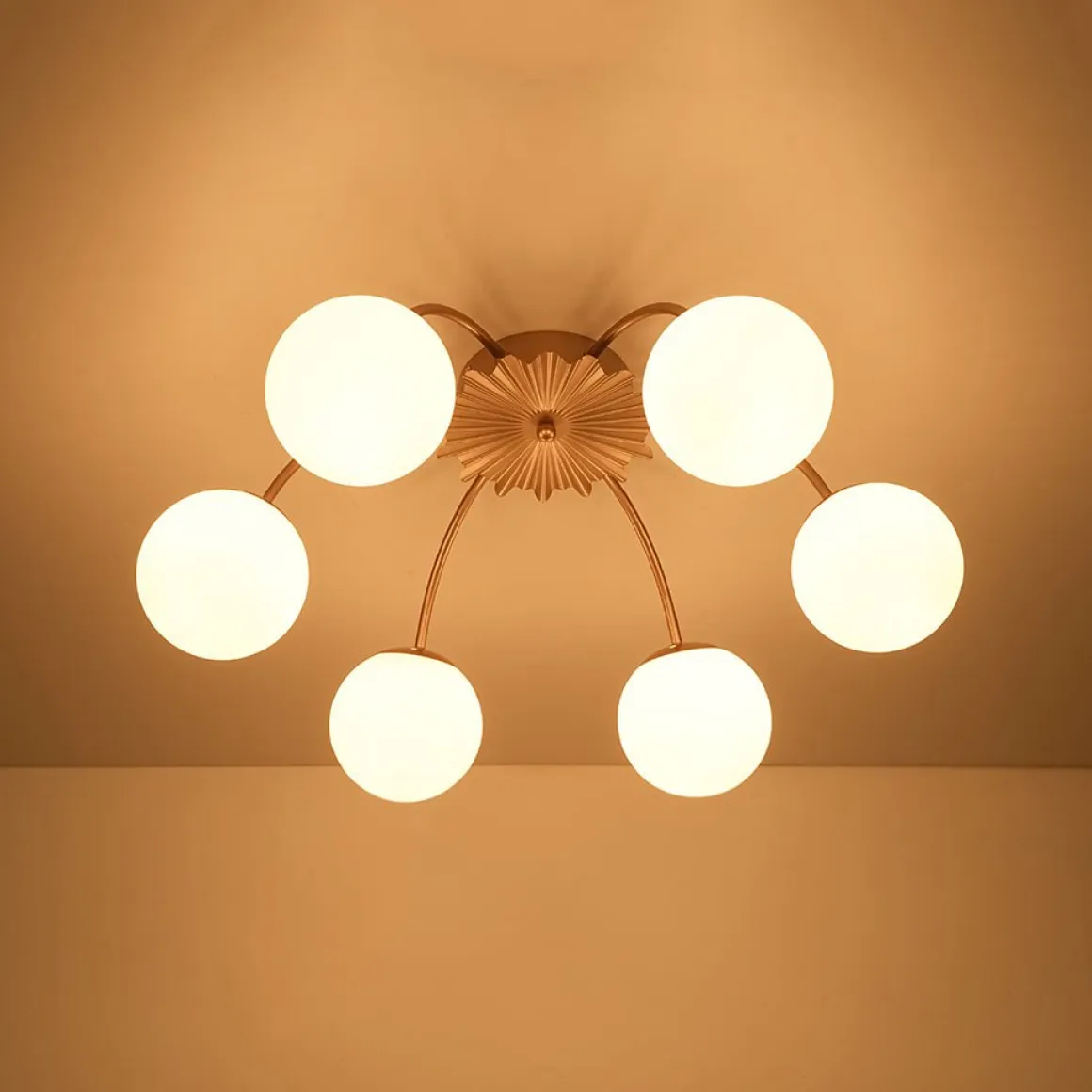 Bloom Dimmable Opal Glass Globe Bubble Semi Flush Chandelier
