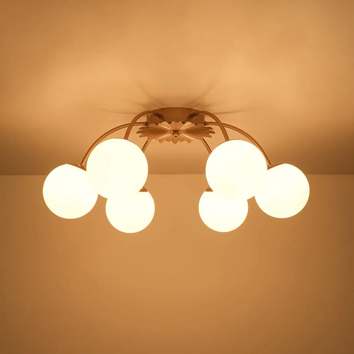 Bloom Dimmable Opal Glass Globe Bubble Semi Flush Chandelier