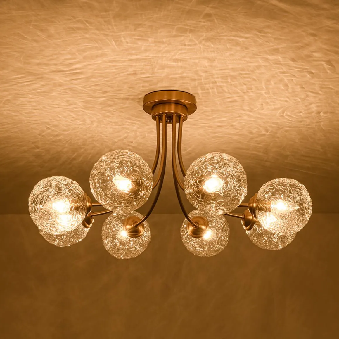 Bloom 8-Light Rippled Glass Globe Bubble Round Semi Flush