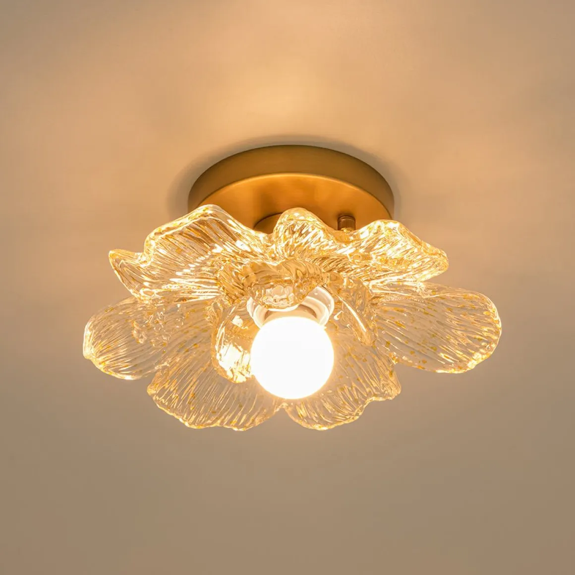 Bloom 1-Light Snow Lotus Clear Glass Flower Semi Flush Mount