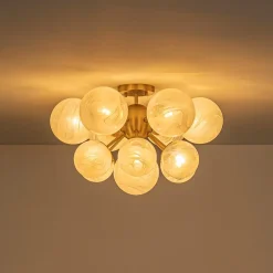 Bloom Tiered Opal Swirl Glass Bubble Semi Flush Chandelier