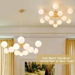 Blossom 12-Light Opal Glass Bubble Semi Flush Chandelier