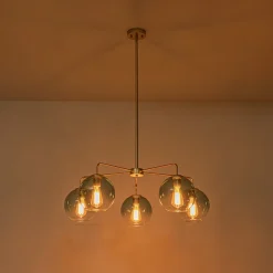 Blue Glass Globe Bubble Sputnik 5-light Round Chandelier