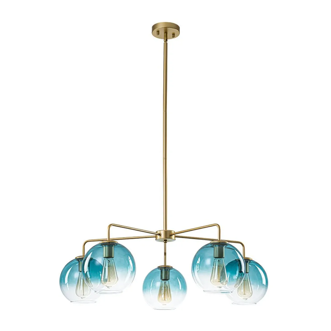 Blue Glass Globe Bubble Sputnik 5-light Round Chandelier