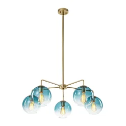 Blue Glass Globe Bubble Sputnik 5-light Round Chandelier