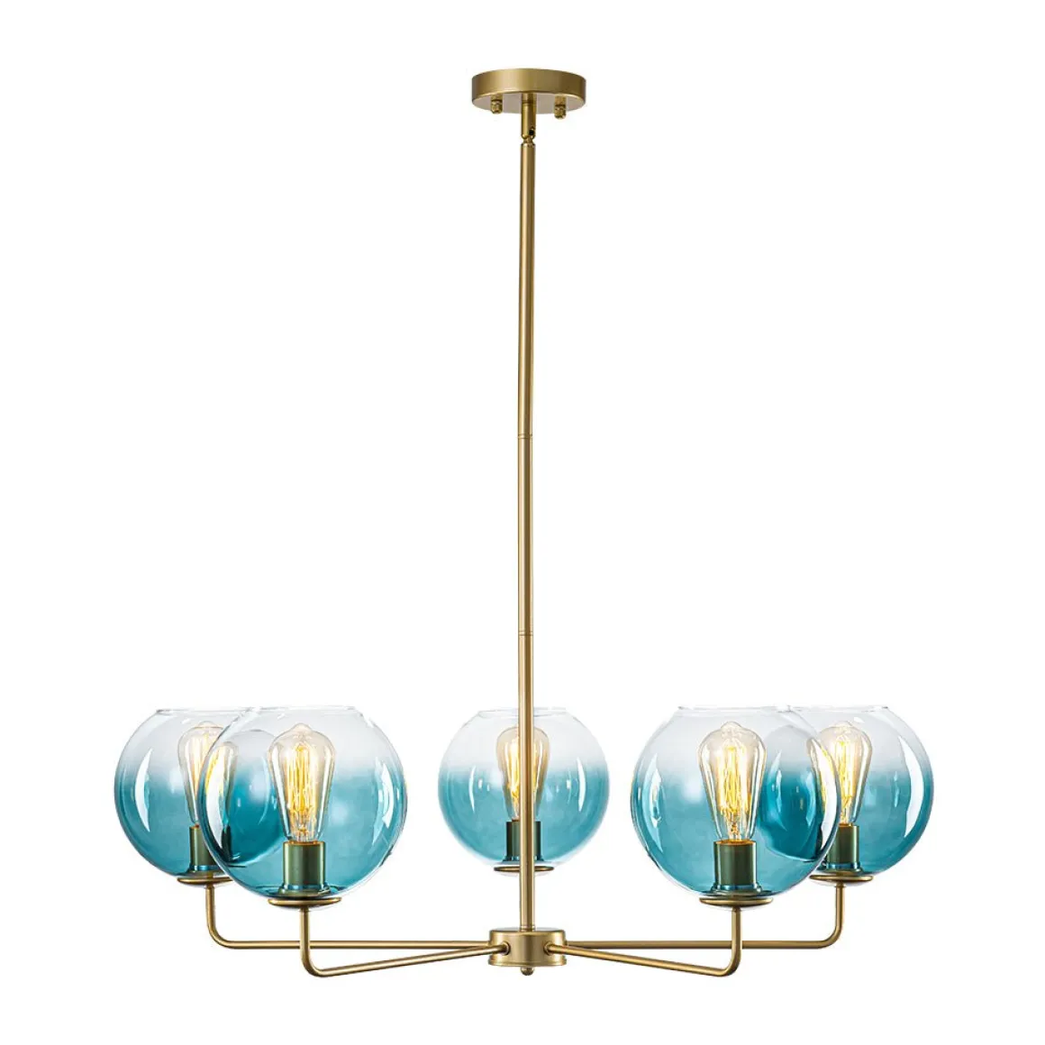Blue Glass Globe Bubble Sputnik 5-light Round Chandelier