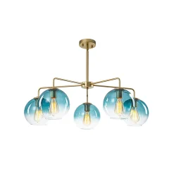 Blue Glass Globe Bubble Sputnik 5-light Round Chandelier