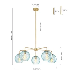 Blue Ribbed Glass Globe 5-light Round Sputnik Chandelier