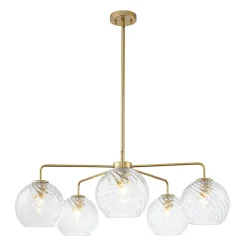 Blue Ribbed Glass Globe 5-light Round Sputnik Chandelier