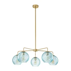 Blue Ribbed Glass Globe 5-light Round Sputnik Chandelier
